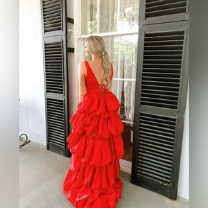 Red ballgown- prom, military ball, etc.